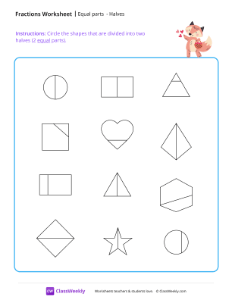 Equal parts - Halves | Math Worksheet