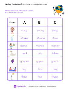 Identify the Correctly Spelled Words - Sun Cap | Reading & Writing Worksheet