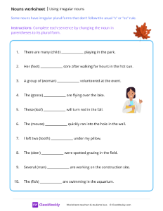 Using irregular nouns - Leaf | Grammar Worksheet