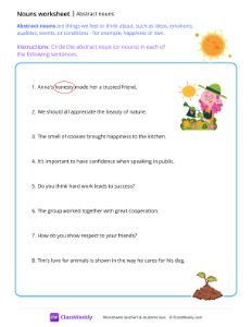 Abstract nouns - Sun | Grammar Worksheet