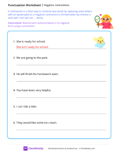 Negative contractions - Mirror | Reading & Writing Worksheet