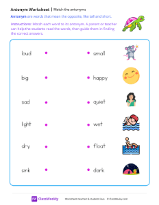 worksheet-Match-the-antonyms---Turtle