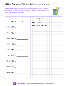 Adding two 2-digit Numbers (no carrying) - Smart Calculator | Math Worksheet