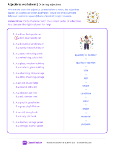 Ordering adjectives - Ferris Wheel | Grammar Worksheet