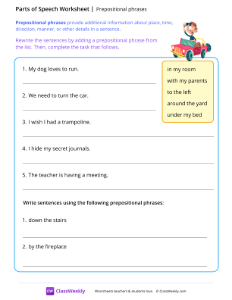 Prepositional phrases - Lost | Grammar Worksheet