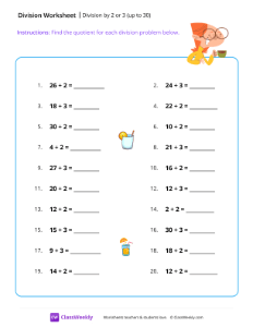 Division by 2 or 3 (up to 30) - Tea | Math Worksheet