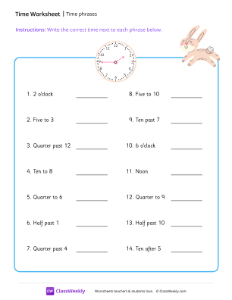 Time phrases - Bunny | Math Worksheet