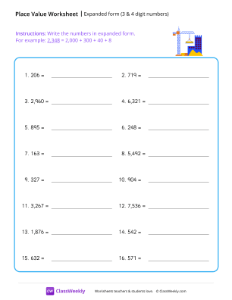 Expanded form (3 and 4 digit numbers) - Build | Math Worksheet