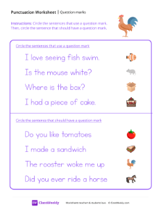 Questions Marks - Rooster | Reading & Writing Worksheet