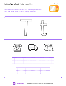 Letter Recognition (T) - TV | Reading & Writing Worksheet