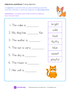 Using Adjectives - Puppy | Grammar Worksheet