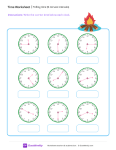 Telling time (5 minute intervals) - Fire | Math Worksheet