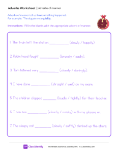 Using Adverbs of Manner - Pomegranate | Grammar Worksheet