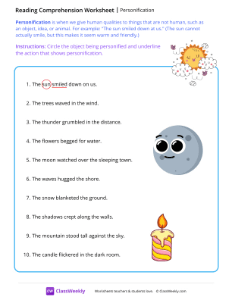 Personification - Sun | Reading & Writing Worksheet