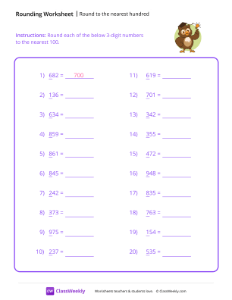 Round to the nearest hundred - Owl | Math Worksheet