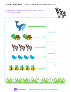 Count to 5 and write the number (sequenced) - Cow | Math Worksheet