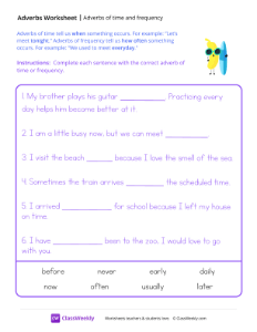 Adverbs of Time and Frequency - Banana Dude | Grammar Worksheet