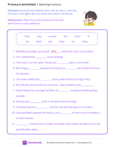 Pronoun Agreement - A-OK | Grammar Worksheet