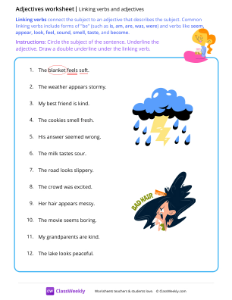 Linking verbs and adjectives - Blanket | Grammar Worksheet