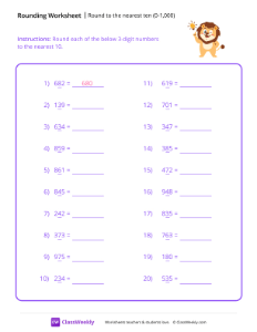 Round to the nearest ten (0-1,000) - Smart Lion | Math Worksheet