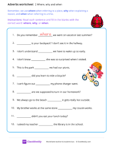 Where, why and when - Backpack | Grammar Worksheet