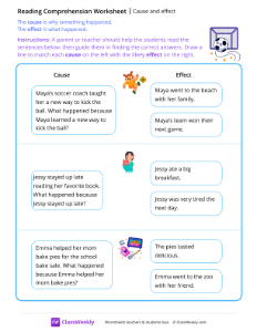 Cause and Effect - Goal | Reading & Writing Worksheet