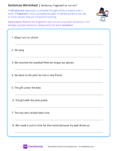 Fragment, sentence or run-on? - Hurdles | Reading & Writing Worksheet