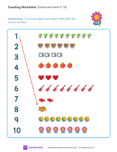 Count and Match (1-10) - Flower | Math Worksheet