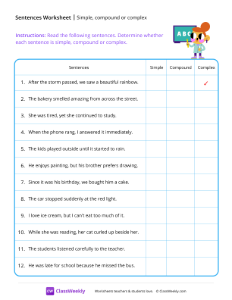 Identifying simple, compound and complex - Teacher | Reading & Writing Worksheet