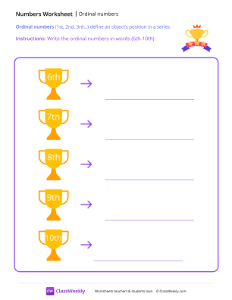 Ordinal Numbers (6th-10th) - Game Cup | Math Worksheet