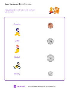 Identifying Coins (U.S.) - Wealthy Cat | Math Worksheet