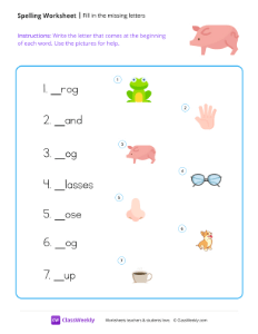 Fill in the missing letters - Pig | Reading & Writing Worksheet