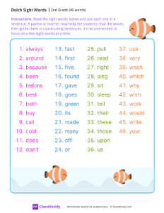 2nd Grade Dolch Sight Words List | Sight words Resource