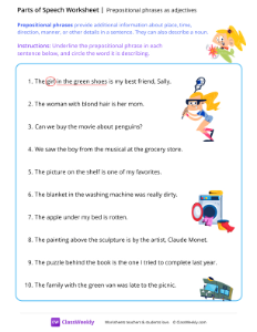 Prepositional phrases as adjectives - Flying | Grammar Worksheet