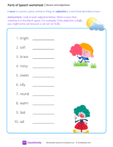 Nouns and adjectives - Moon | Grammar Worksheet