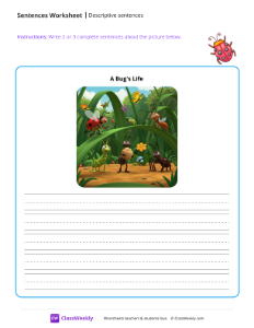 Descriptive sentences - A Bug's Life | Reading & Writing Worksheet