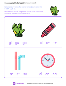 Consonant Blends - Gloves | Reading & Writing Worksheet