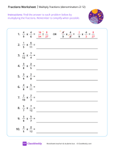 Multiply Fractions (Denominators 2-12) - New Worlds | Math Worksheet