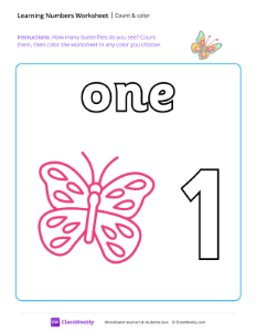 Count and Color - One | Math Worksheet