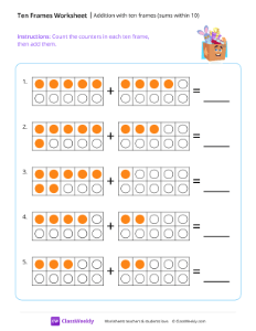 Addition with ten frames (sums within 10) - Toy box | Math Worksheet