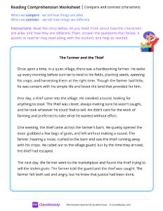 Compare and contrast (characters) - Farmer | Reading & Writing Worksheet