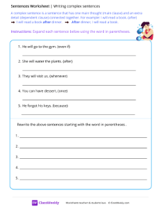 Writing complex sentences - Gym | Reading & Writing Worksheet