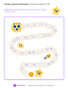 Counting in sequence (1-50) - Super Star | Math Worksheet