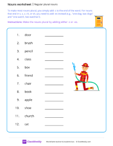 Regular plural nouns - Door | Grammar Worksheet