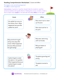 Cause and Effect - Golf | Reading & Writing Worksheet