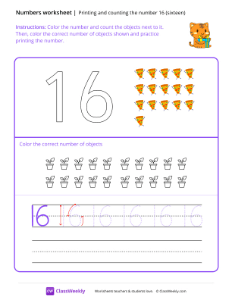 Count and Print (16) - Birthday Cat | Math Worksheet