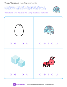 Matching Vowel Sounds - Igloo | Reading & Writing Worksheet