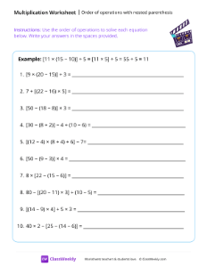 Order of operations with nested parenthesis - Clapperboard | Math Worksheet