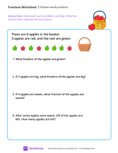 Fraction word problems - Apples | Math Worksheet