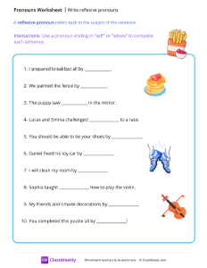 Write reflexive pronouns - Fries | Grammar Worksheet